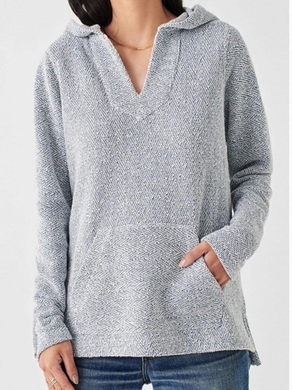 Faherty Beach Terry Hoodie Whitewater Blue Cotton Size S